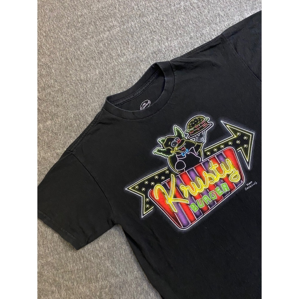 The Simpsons Krusty Burger Neon Sign Graphic T-Shirt Black Youth 10/12